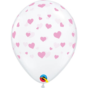 Qualatex Clear 28cm Round Balloons with pink heart print pack of 25. Perfect for wands!