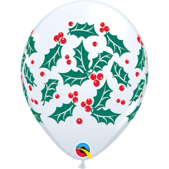 Qualatex  28cm Round Christmas  Holly and Berries pack of 25. Perfect for wands!