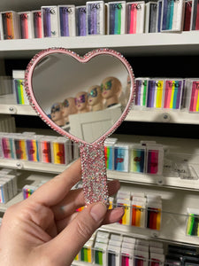 Diamanté sparkle hand Mirror- Pink