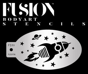 Fusion Body Art  Face Painting Stencil- Blast off Spaceship and Stars FS10