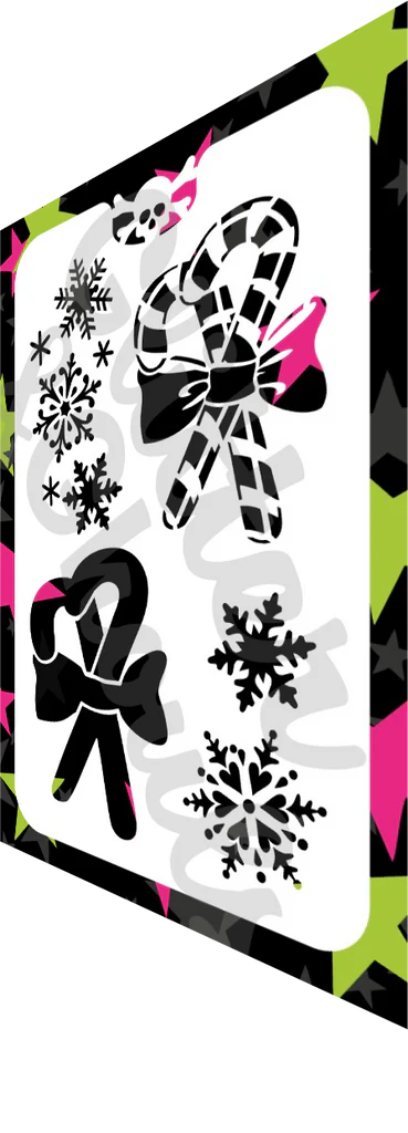 Glitter and Ghouls Face Painting Stencil- Shiny Candy Cane and Snowflakes