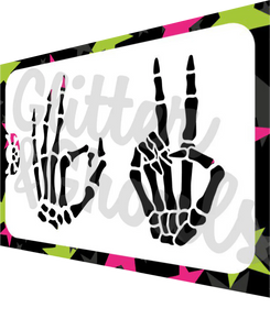 Glitter and Ghouls Face Painting Stencil-  Skeleton hands peace