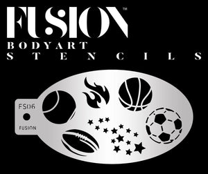 Fusion Body Art  Face Painting Stencil- Sports Stars Balls-  FS06