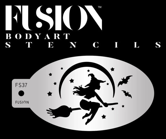 Fusion Body Art  Face Painting Stencil-Witch & Broomstick - FS37