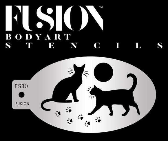 Fusion Body Art  Face Painting Stencil- Black Cat, moon and Paw prints FS30