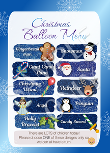 Christmas Balloon Twisting Menu- double side printed and laminated